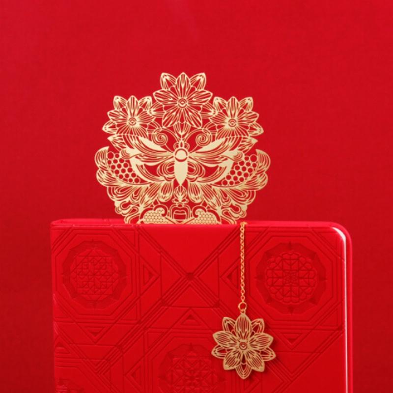 故宮 萬?；⒔饘贂?銅制書簽 創(chuàng)意中國風(fēng)書夾禮品禮物 萬福花簪金屬書簽 如意