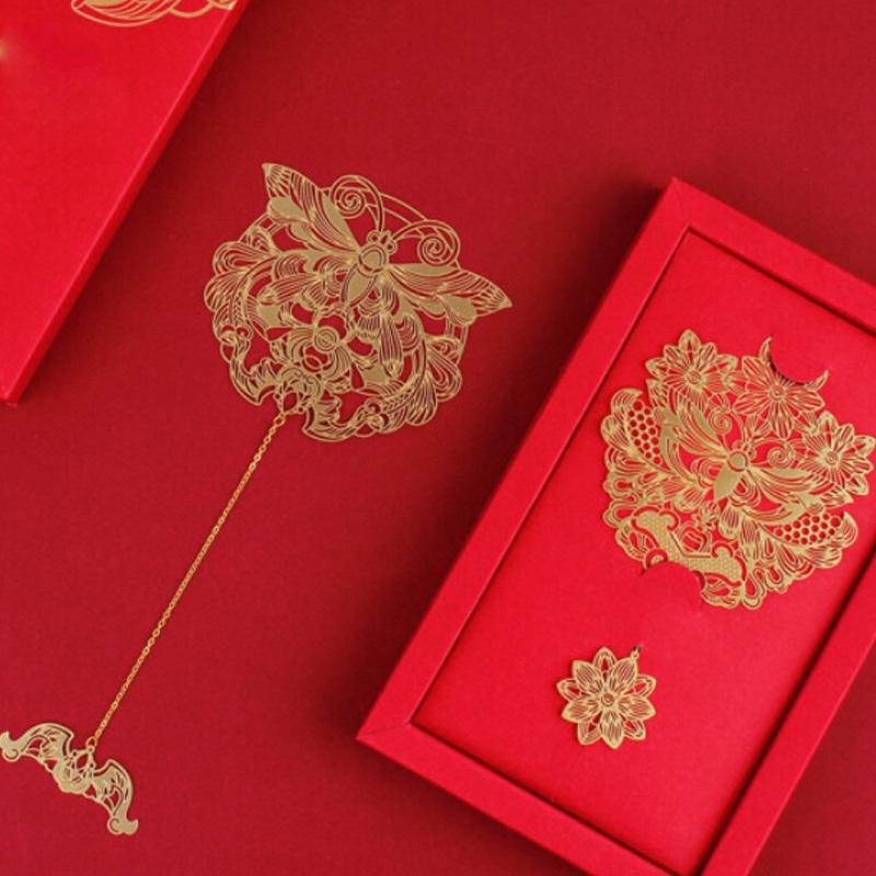 故宮 萬?；⒔饘贂?銅制書簽 創(chuàng)意中國風(fēng)書夾禮品禮物 萬?；⒔饘贂?如意