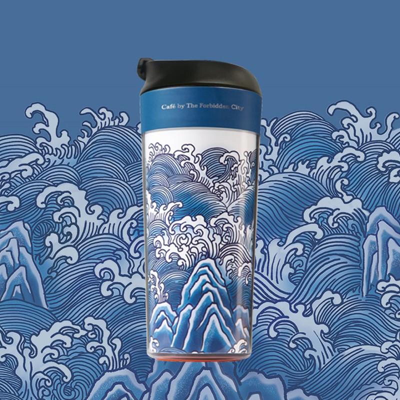 故宮角樓咖啡宮廷隨行杯青花海水江崖隨手杯便攜隔熱水杯350ml 