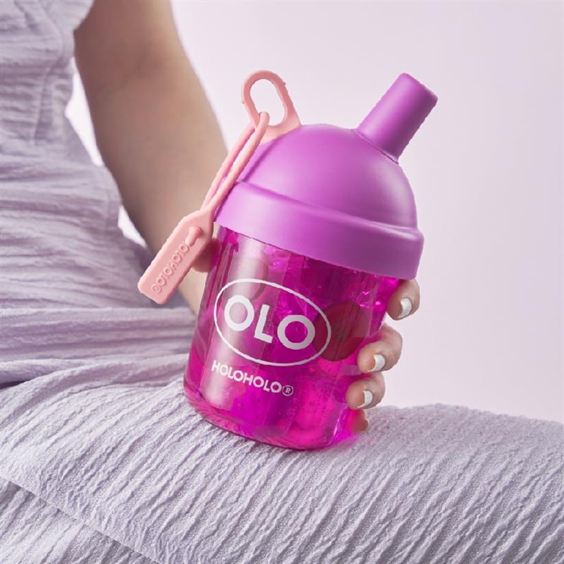 holoholo奶茶杯子夏季兒童簡約水杯女生高顏值便攜粗多巴胺吸管杯